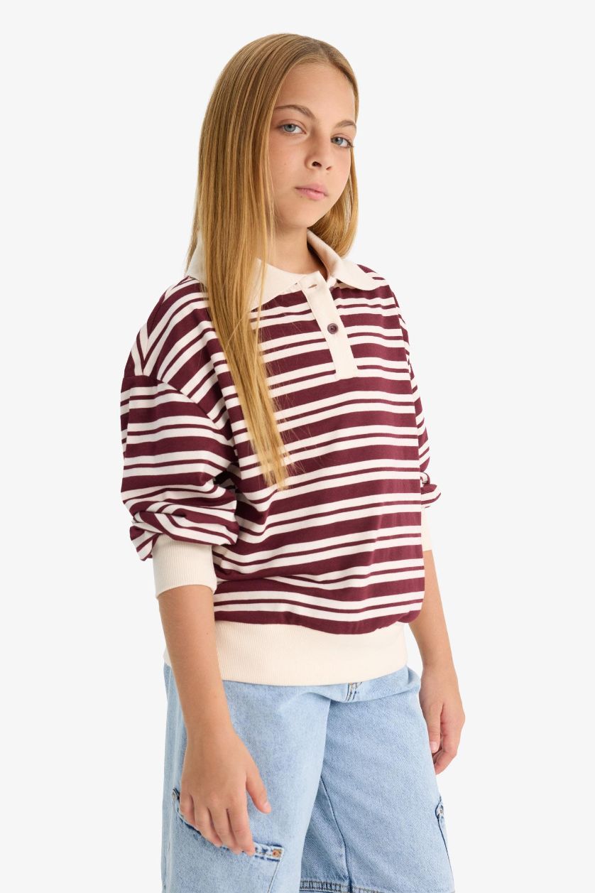 Girls & Teens Bordeaux Girl Relax Fit Polo Neck Striped T-Shirt