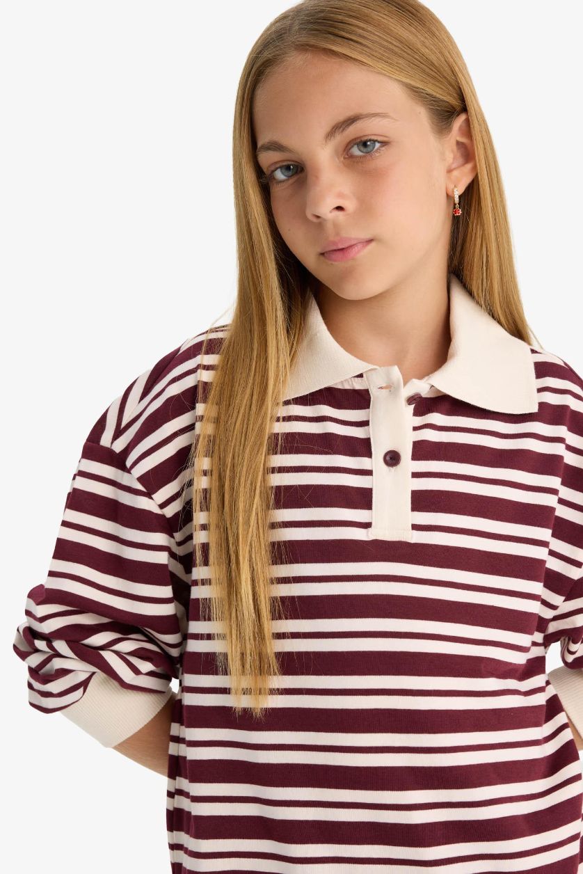 Girls & Teens Bordeaux Girl Relax Fit Polo Neck Striped T-Shirt