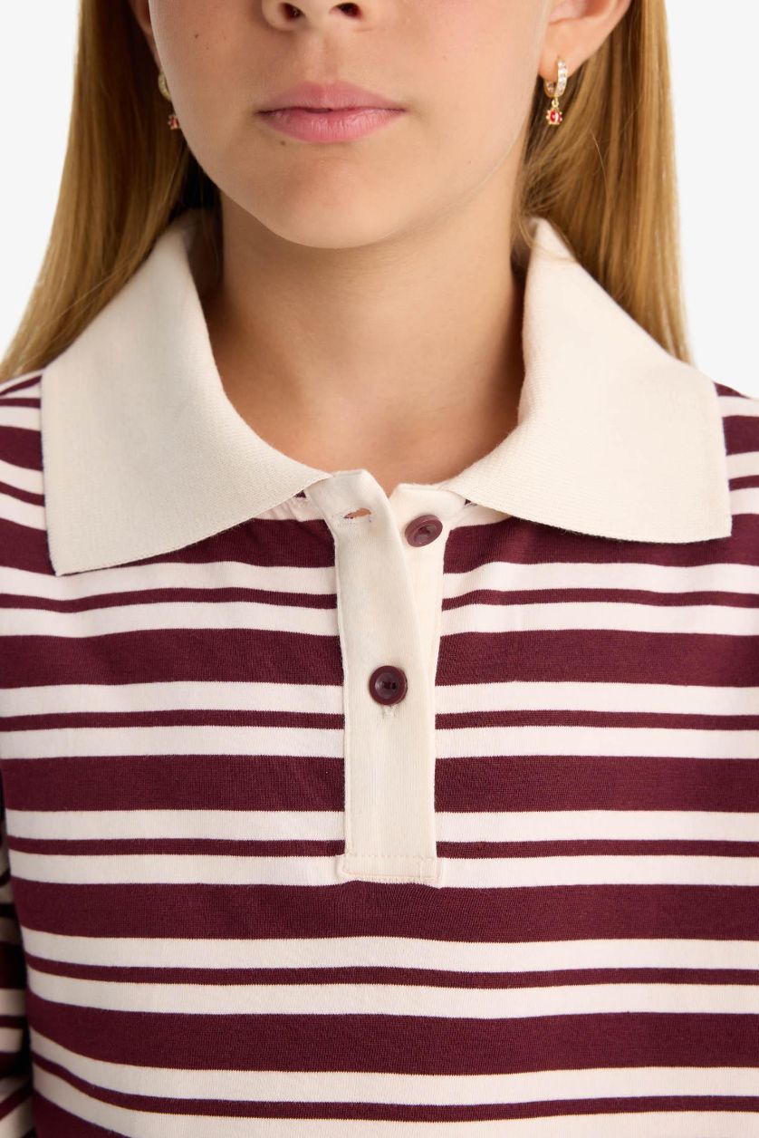 Girls & Teens Bordeaux Girl Relax Fit Polo Neck Striped T-Shirt
