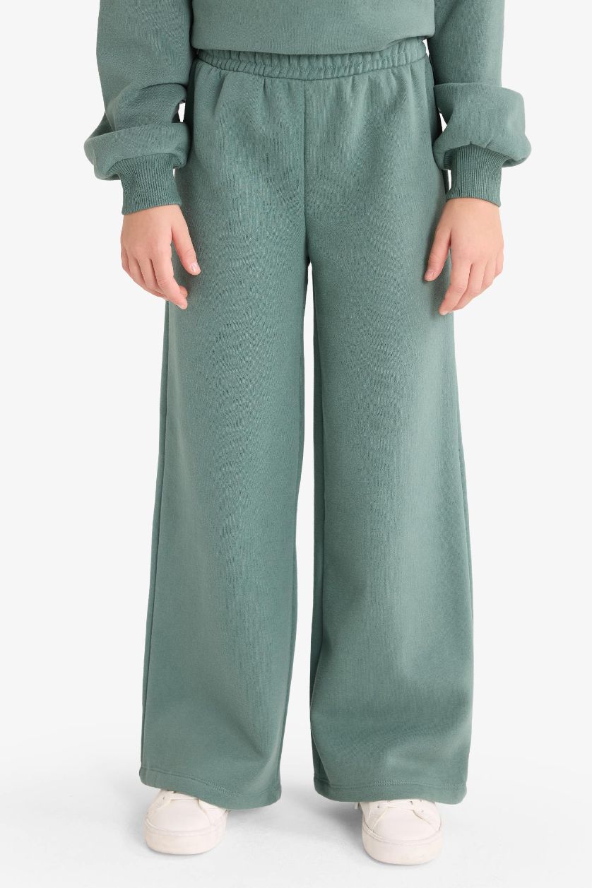 Kız Çocuk - Genç Kız Yeşil Kız Çocuk 2'li Takım Baskılı Yarım Fermuarlı Sweatshirt Geniş Paça Eşofman Altı