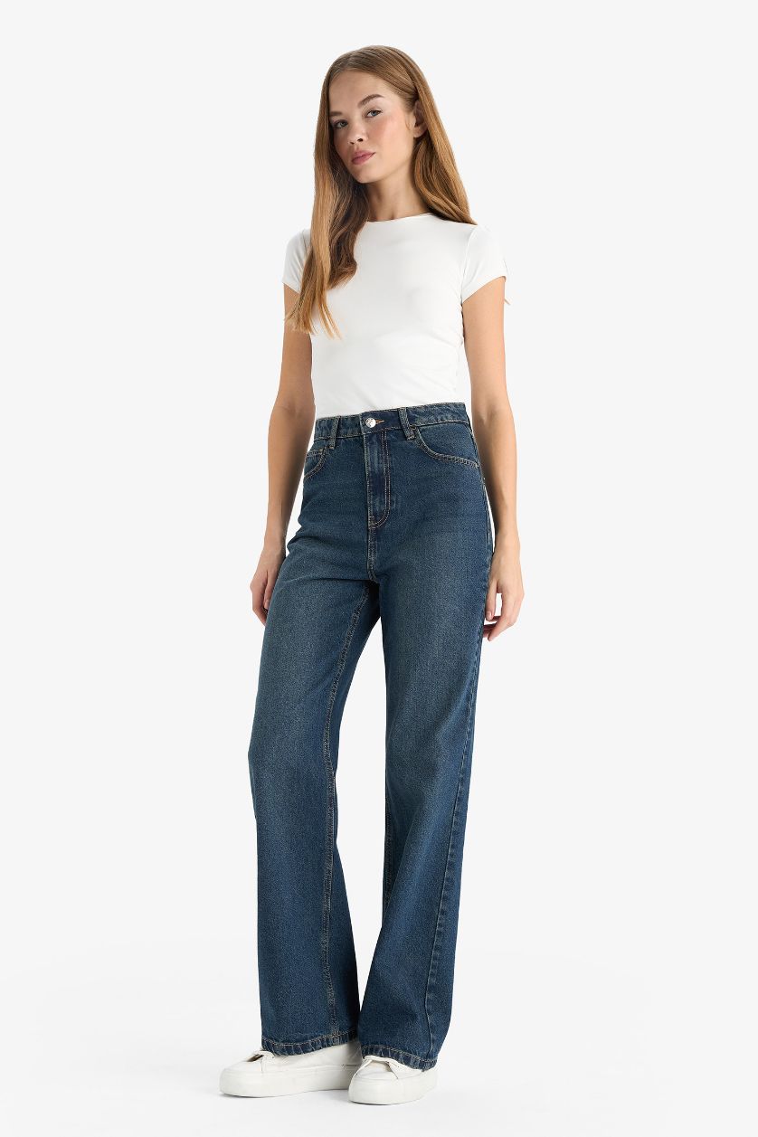 WOMAN Dark Blue 90's Wide Leg High Waist Straight Leg Jeans