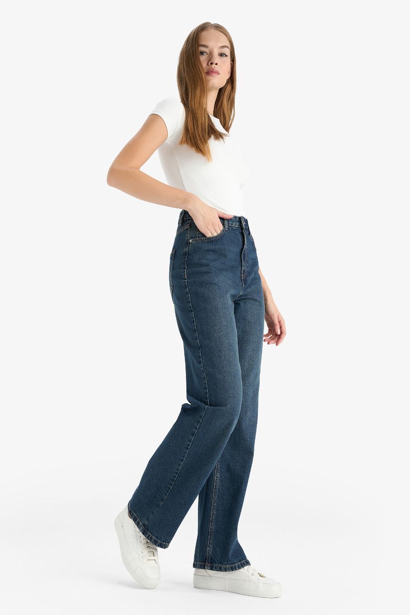 WOMAN Dark Blue 90's Wide Leg High Waist Straight Leg Jeans