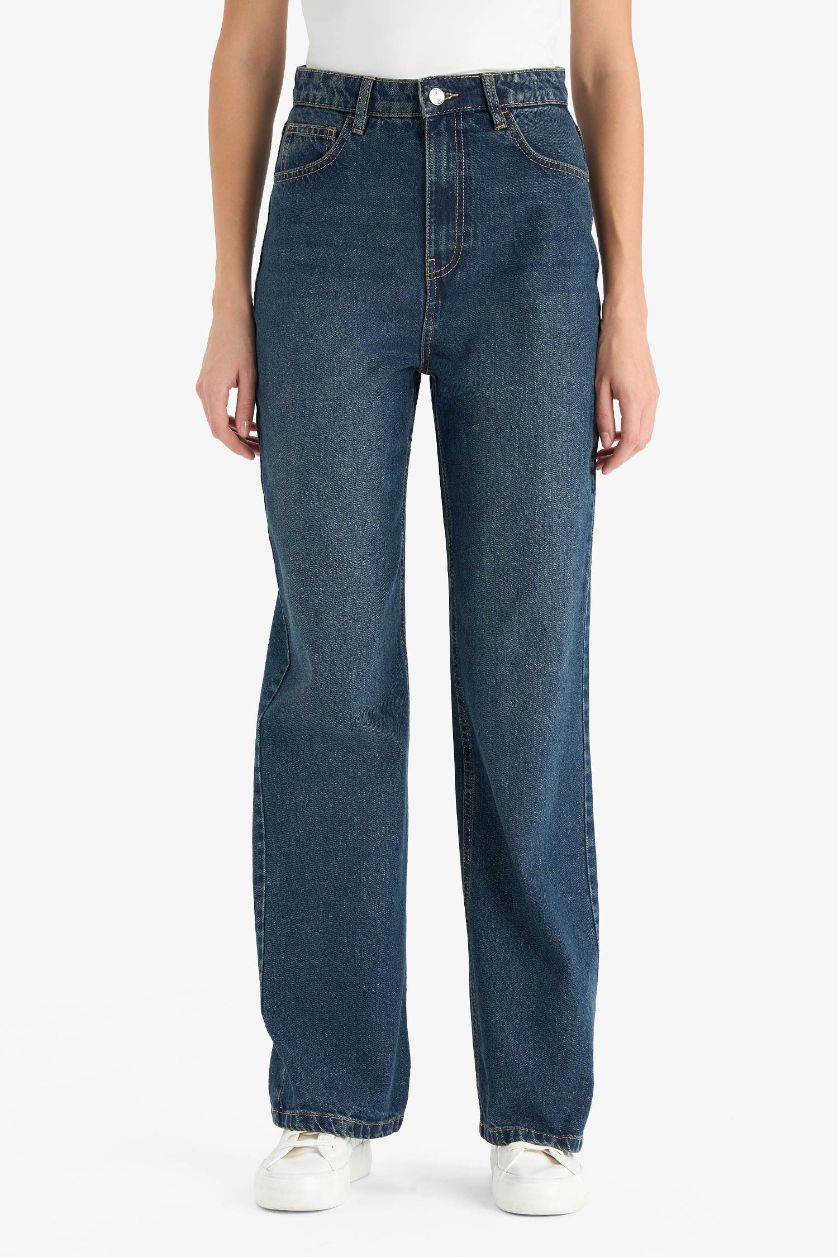 WOMAN Dark Blue 90's Wide Leg High Waist Straight Leg Jeans
