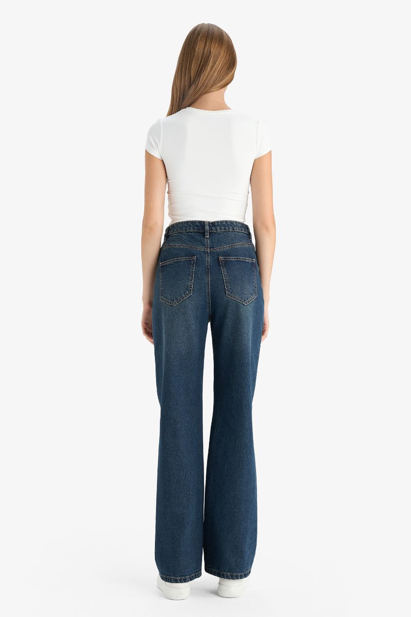 WOMAN Dark Blue 90's Wide Leg High Waist Straight Leg Jeans