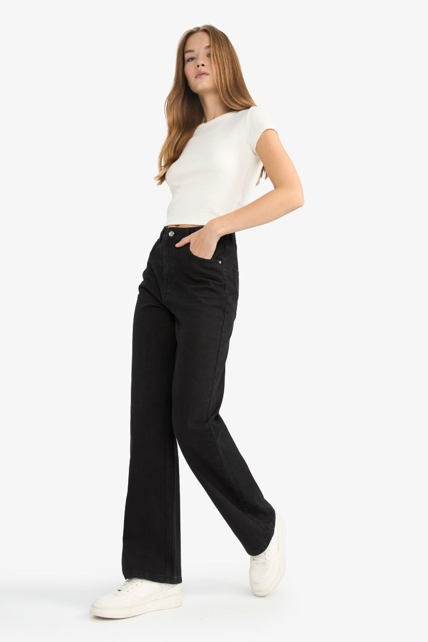 FEMME Noir Jean 90's large taille haute Coupe droite