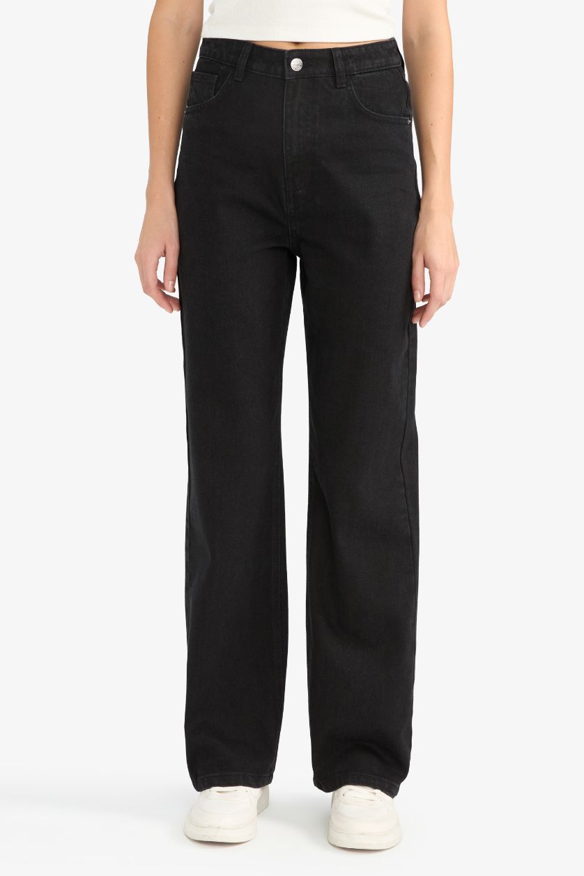 FEMME Noir Jean 90's large taille haute Coupe droite