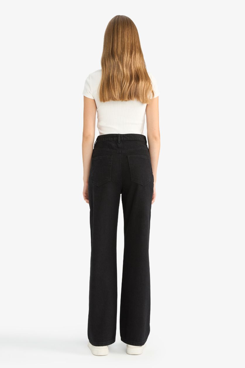 FEMME Noir Jean 90's large taille haute Coupe droite