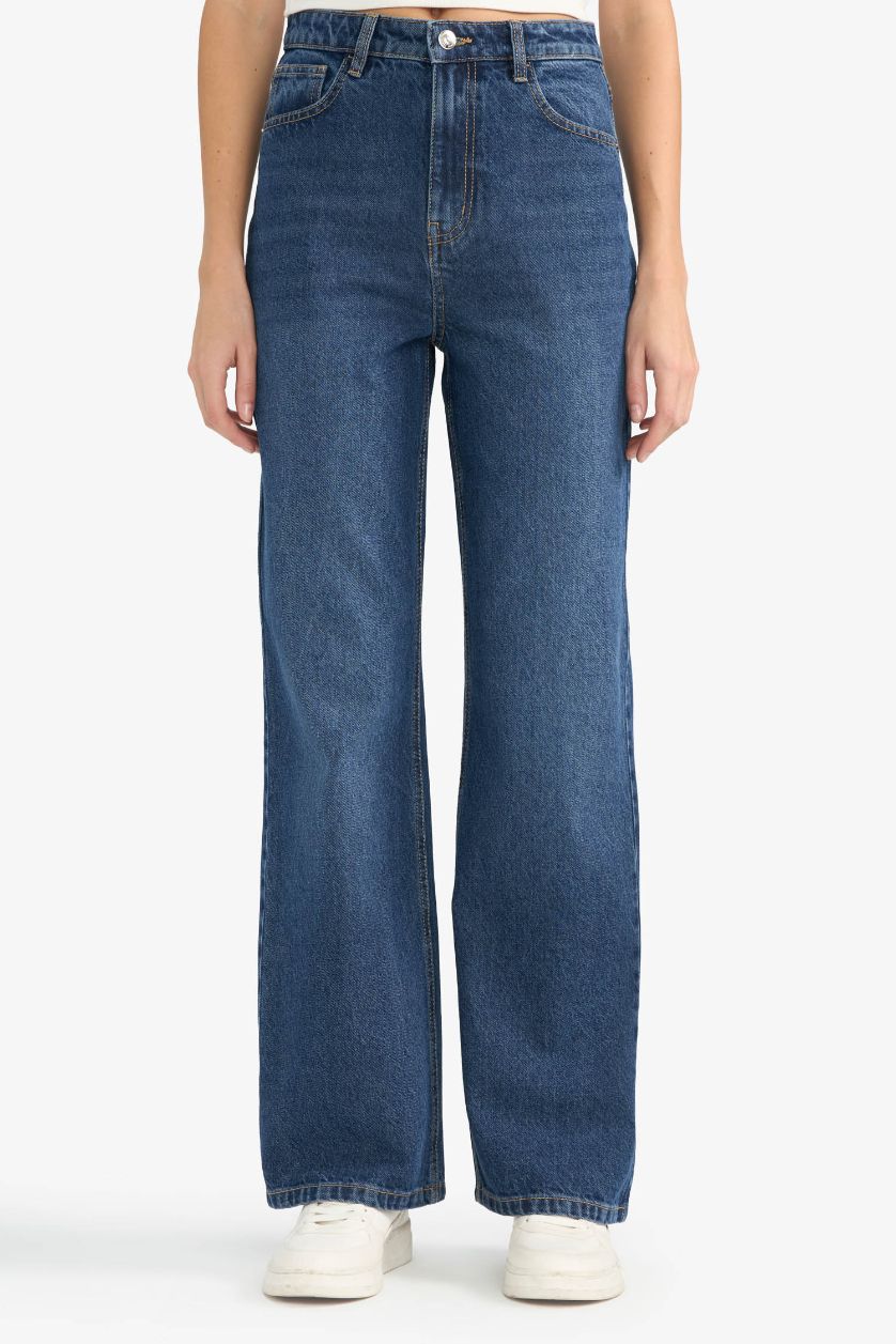 FEMME Bleu Foncé Jean 90's large taille haute à jambes droites