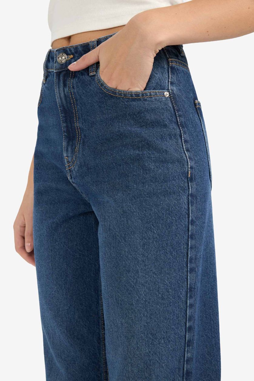 FEMME Bleu Foncé Jean 90's large taille haute à jambes droites