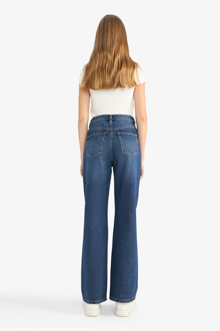 FEMME Bleu Foncé Jean 90's large taille haute à jambes droites
