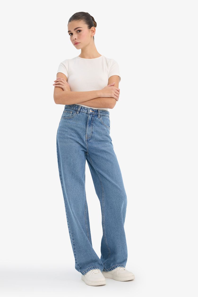 WOMAN Blue 90's Straight Fit High Neck Jeans