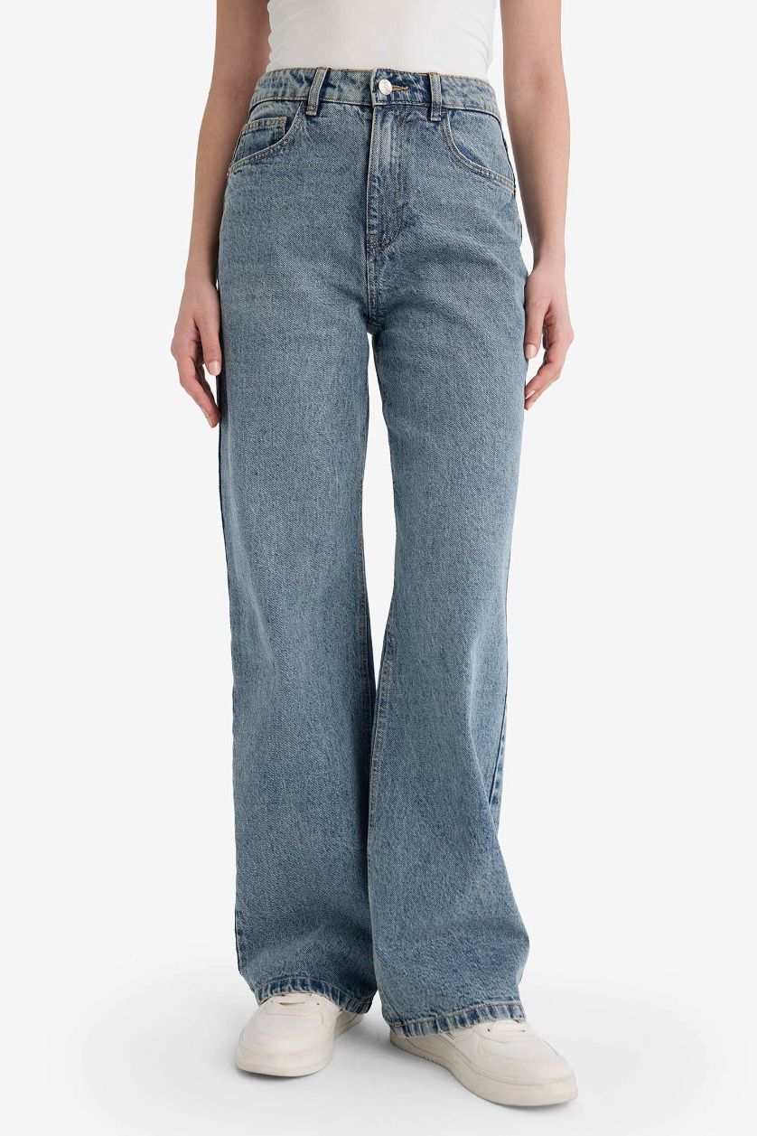 WOMAN Dark Blue Straight Fit High Waist Jeans