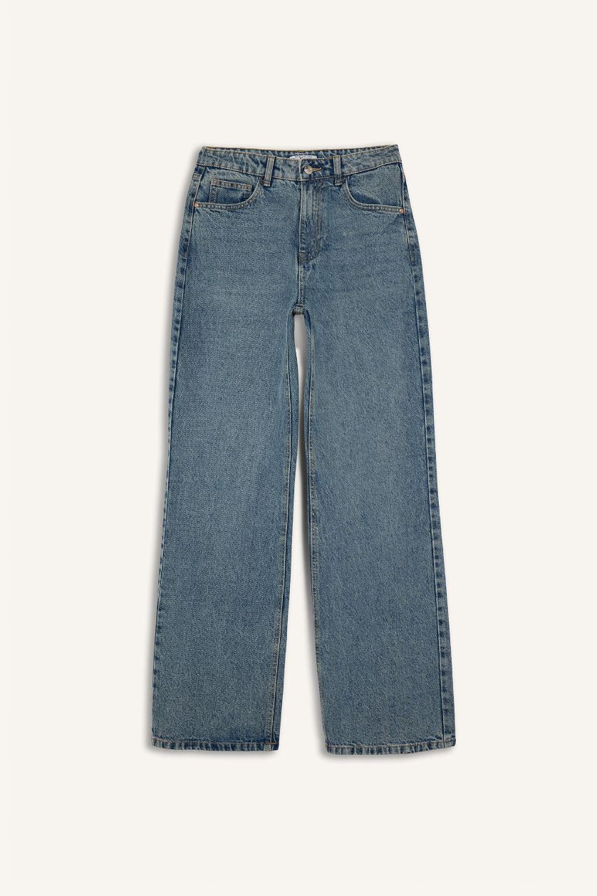 WOMAN Dark Blue Straight Fit High Waist Jeans