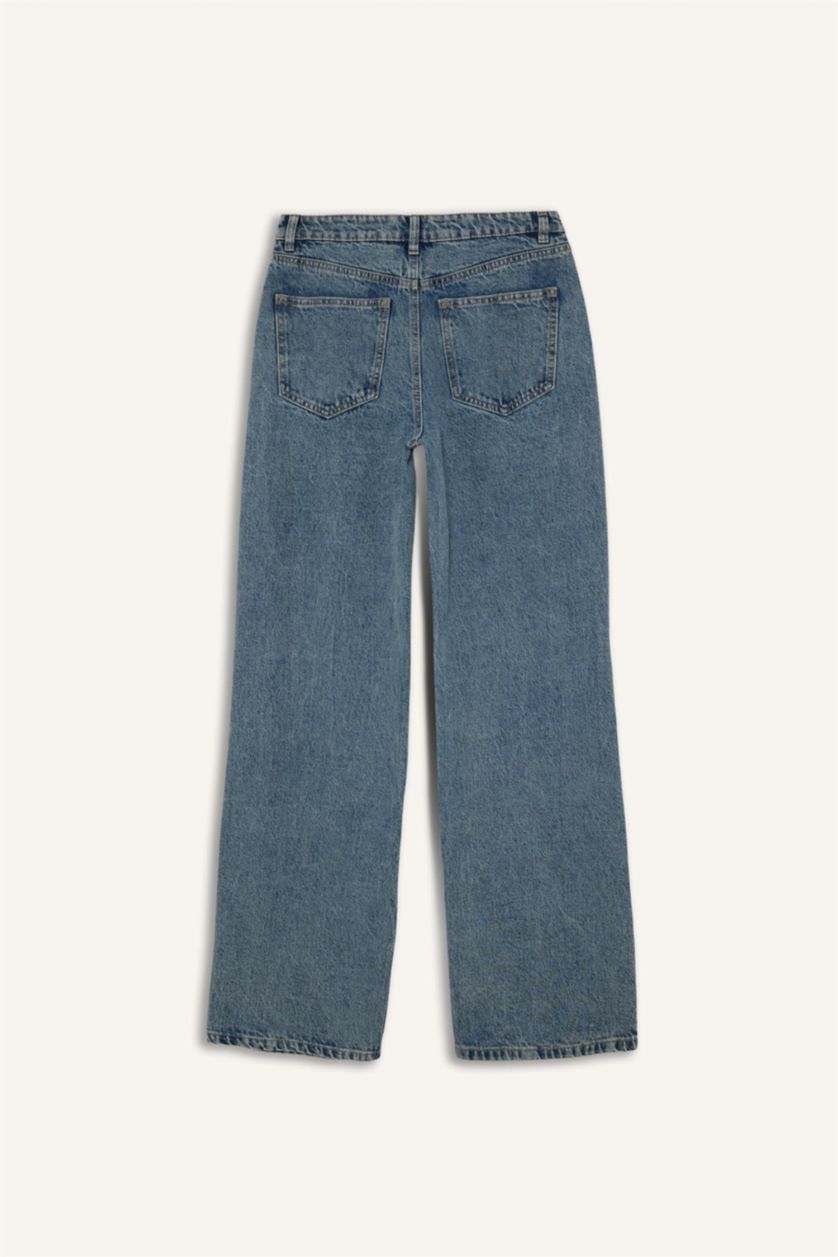 WOMAN Dark Blue Straight Fit High Waist Jeans