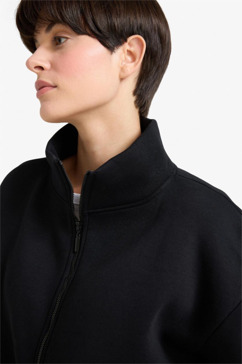 WOMAN Black Relax Fit Thick Sweatshirt Fabric Cardigan