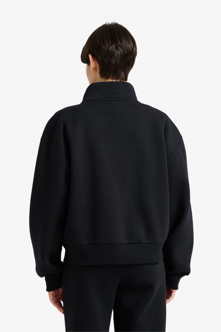 WOMAN Black Relax Fit Thick Sweatshirt Fabric Cardigan