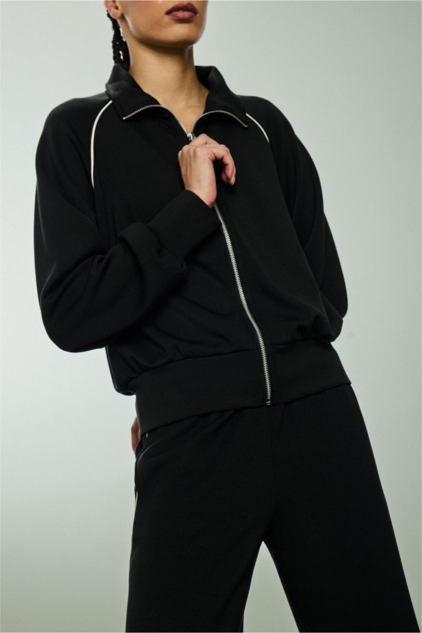 WOMAN Black Standard Fit High Neck modal Cardigan