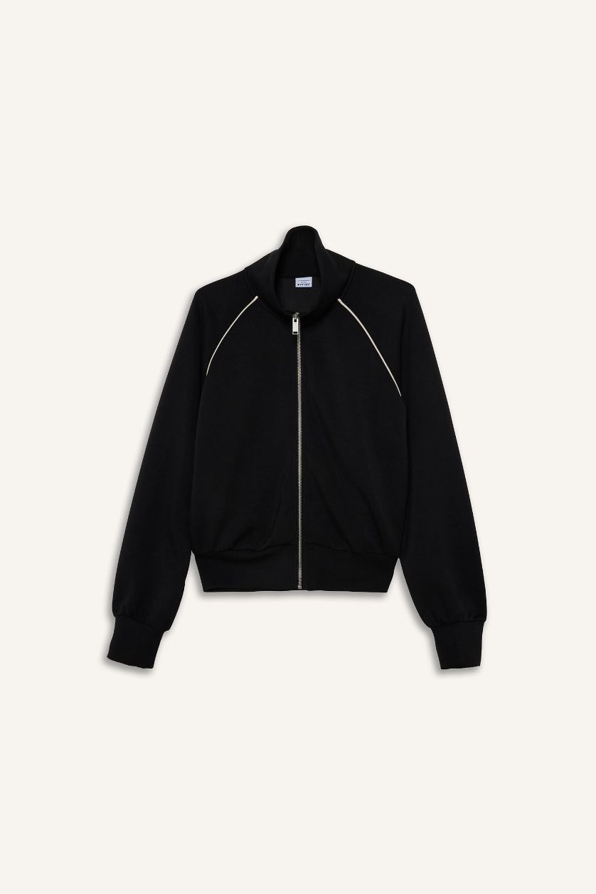 WOMAN Black Standard Fit High Neck modal Cardigan