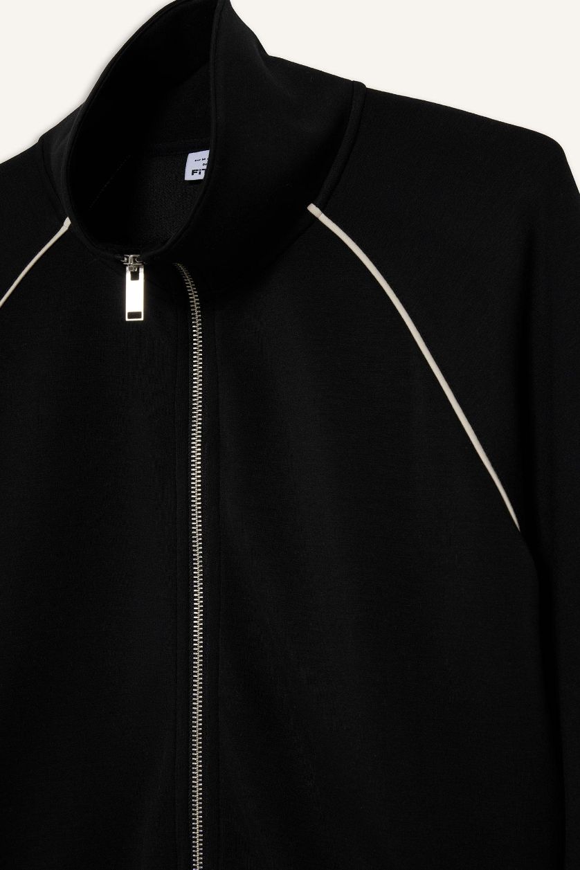 WOMAN Black Standard Fit High Neck modal Cardigan