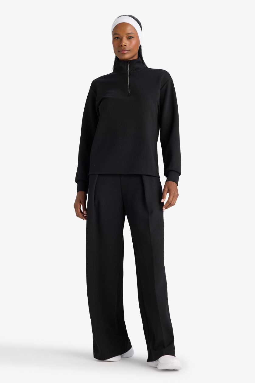 Kadın Siyah Wide Leg Geniş Paça Standart Boy Modal Eşofman Alt