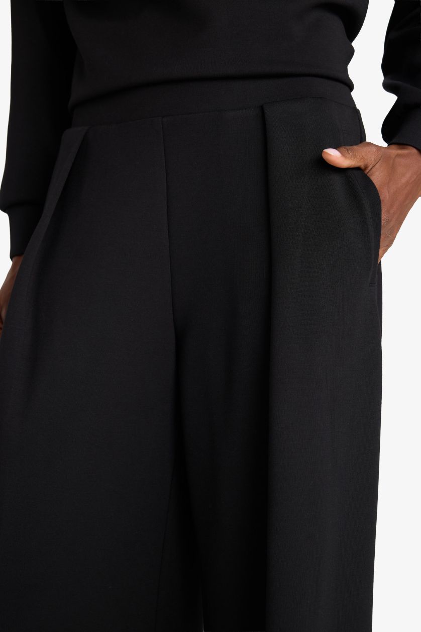 Kadın Siyah Wide Leg Geniş Paça Standart Boy Modal Eşofman Alt