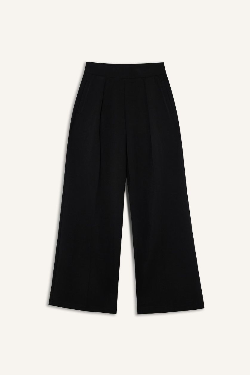 Kadın Siyah Wide Leg Geniş Paça Standart Boy Modal Eşofman Alt