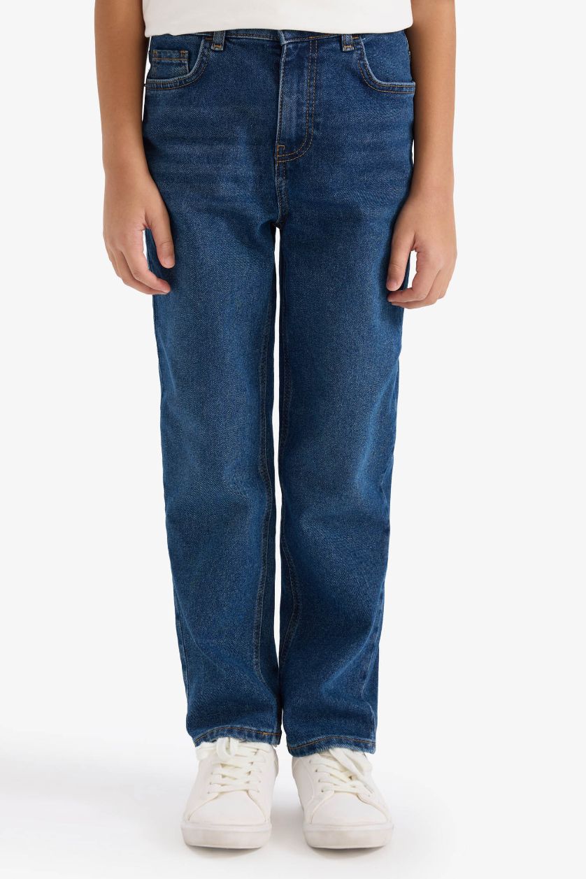 Erkek Çocuk - Genç Erkek Koyu Mavi Straight Fit Düz Paça Jean Pantolon Erkek Çocuk