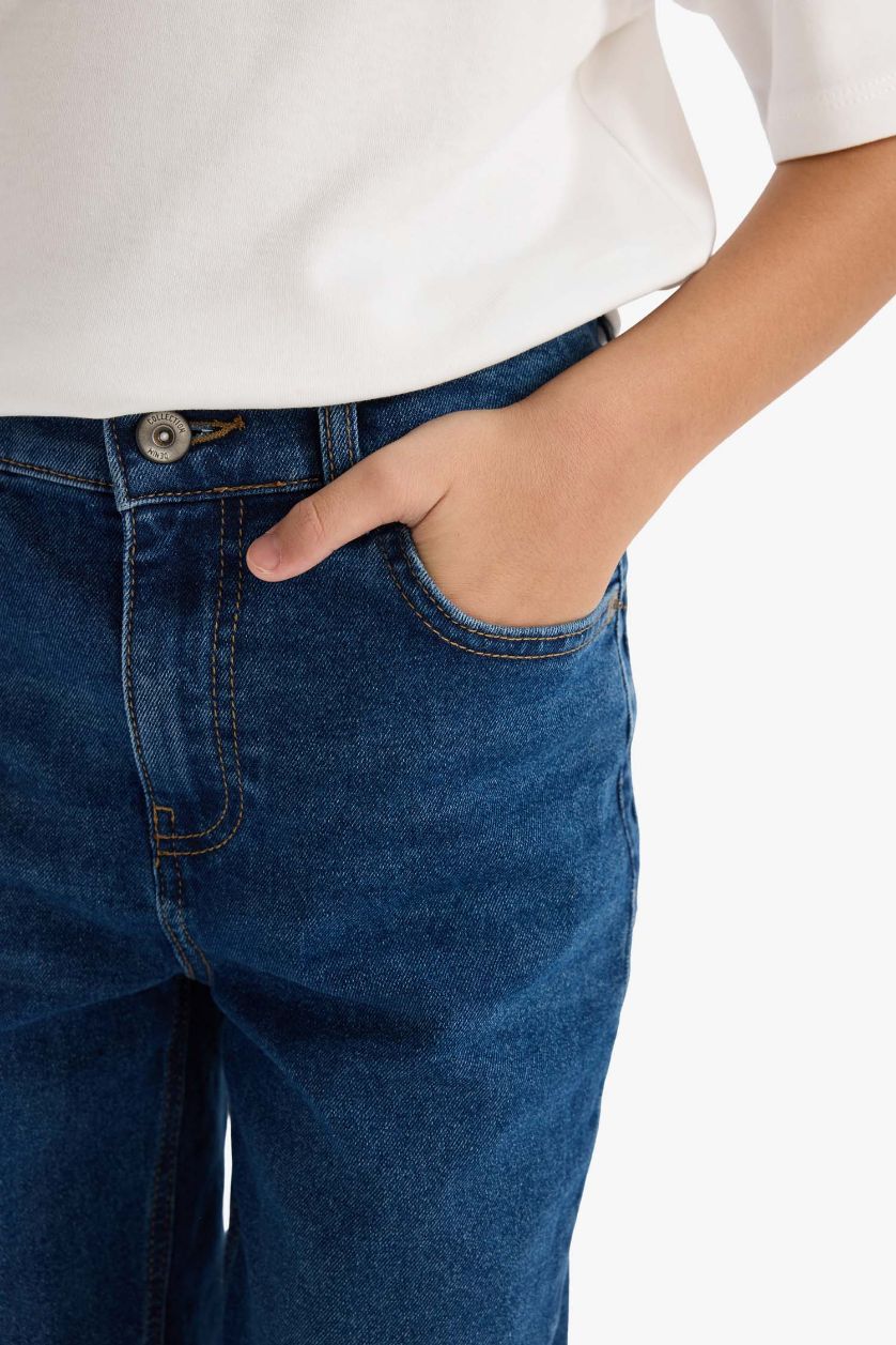 Erkek Çocuk - Genç Erkek Koyu Mavi Straight Fit Düz Paça Jean Pantolon Erkek Çocuk