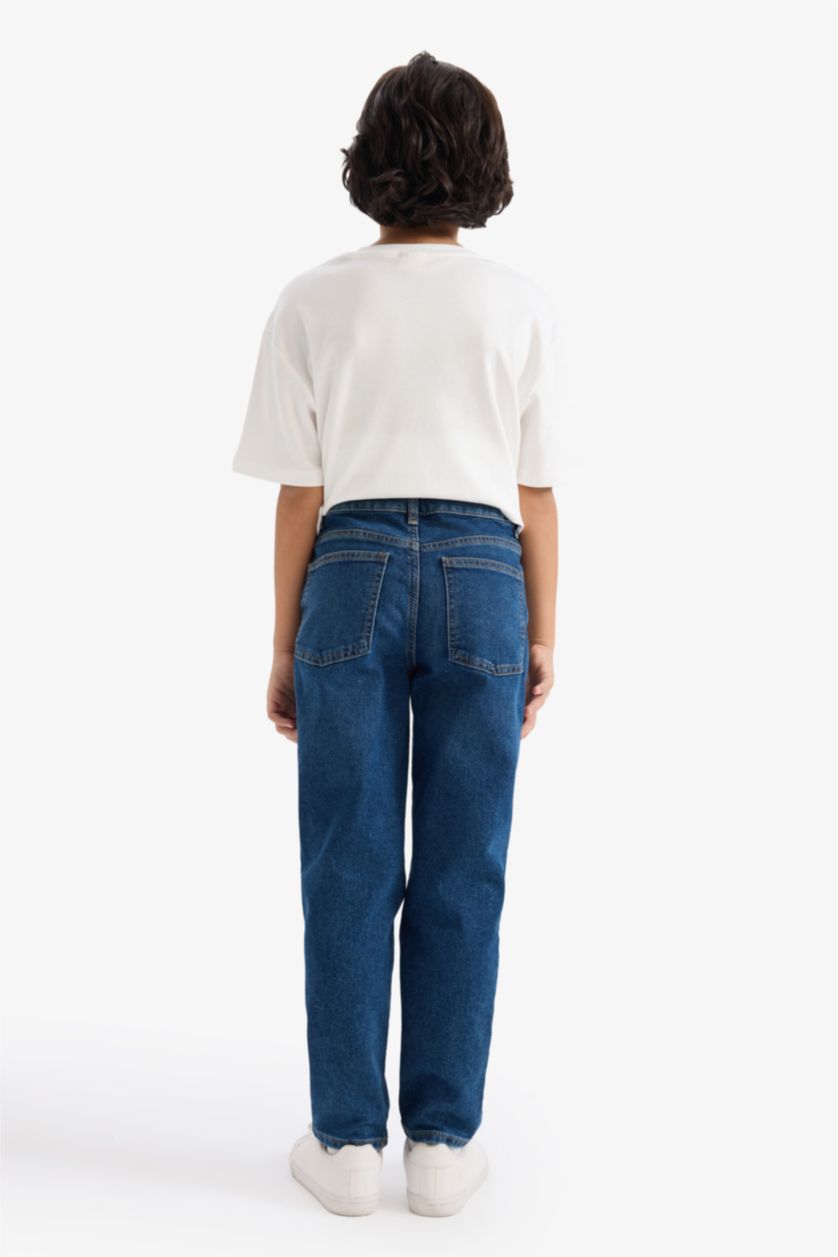 Erkek Çocuk - Genç Erkek Koyu Mavi Straight Fit Düz Paça Jean Pantolon Erkek Çocuk