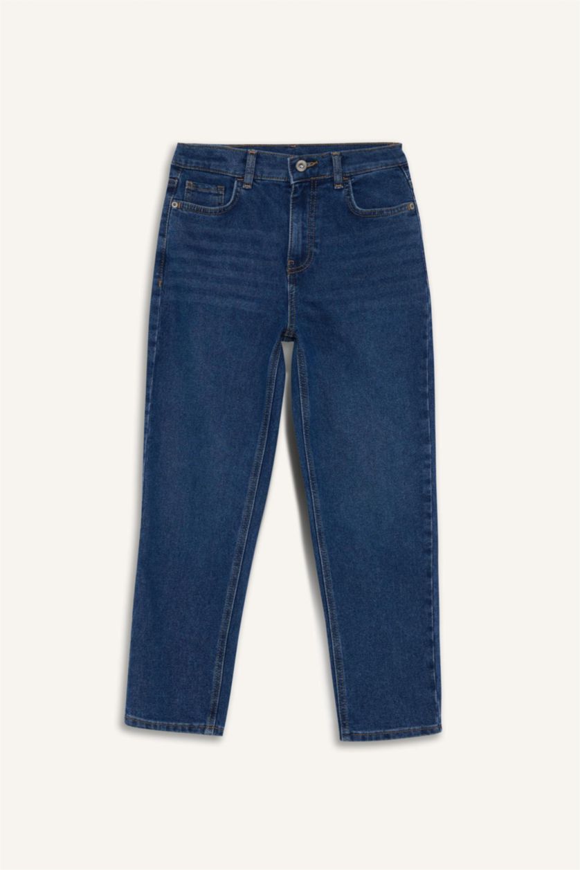 Erkek Çocuk - Genç Erkek Koyu Mavi Straight Fit Düz Paça Jean Pantolon Erkek Çocuk