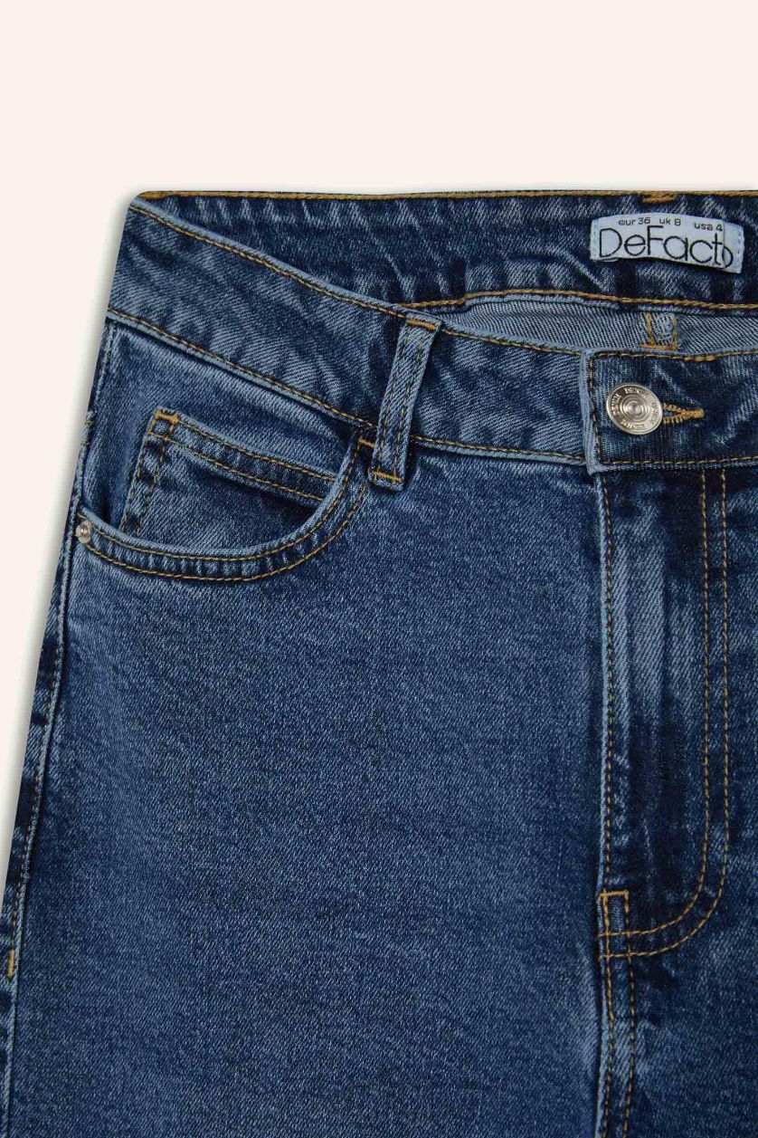 WOMAN Dark Blue Comfort Straight High Waist Straight Leg Long Jeans