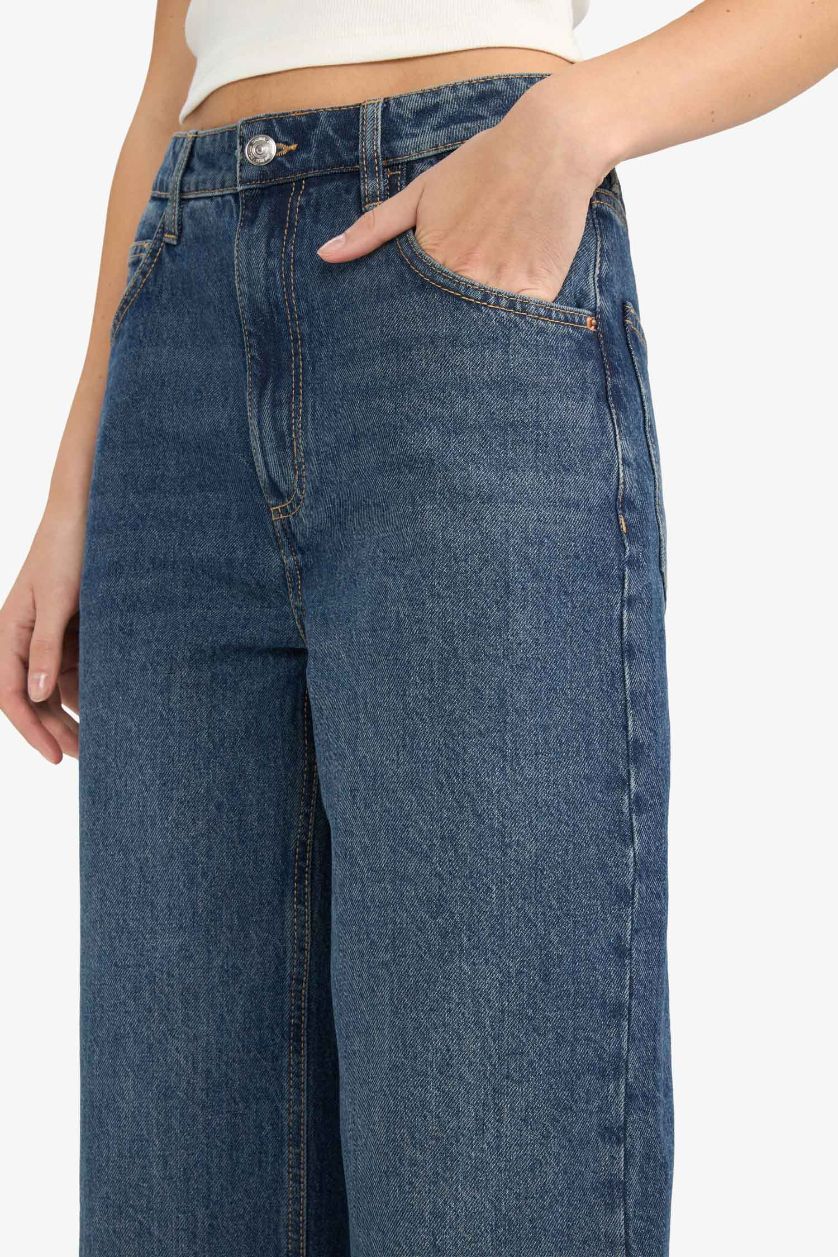 FEMME Bleu Foncé Jean baggy taille haute à jambes droites
