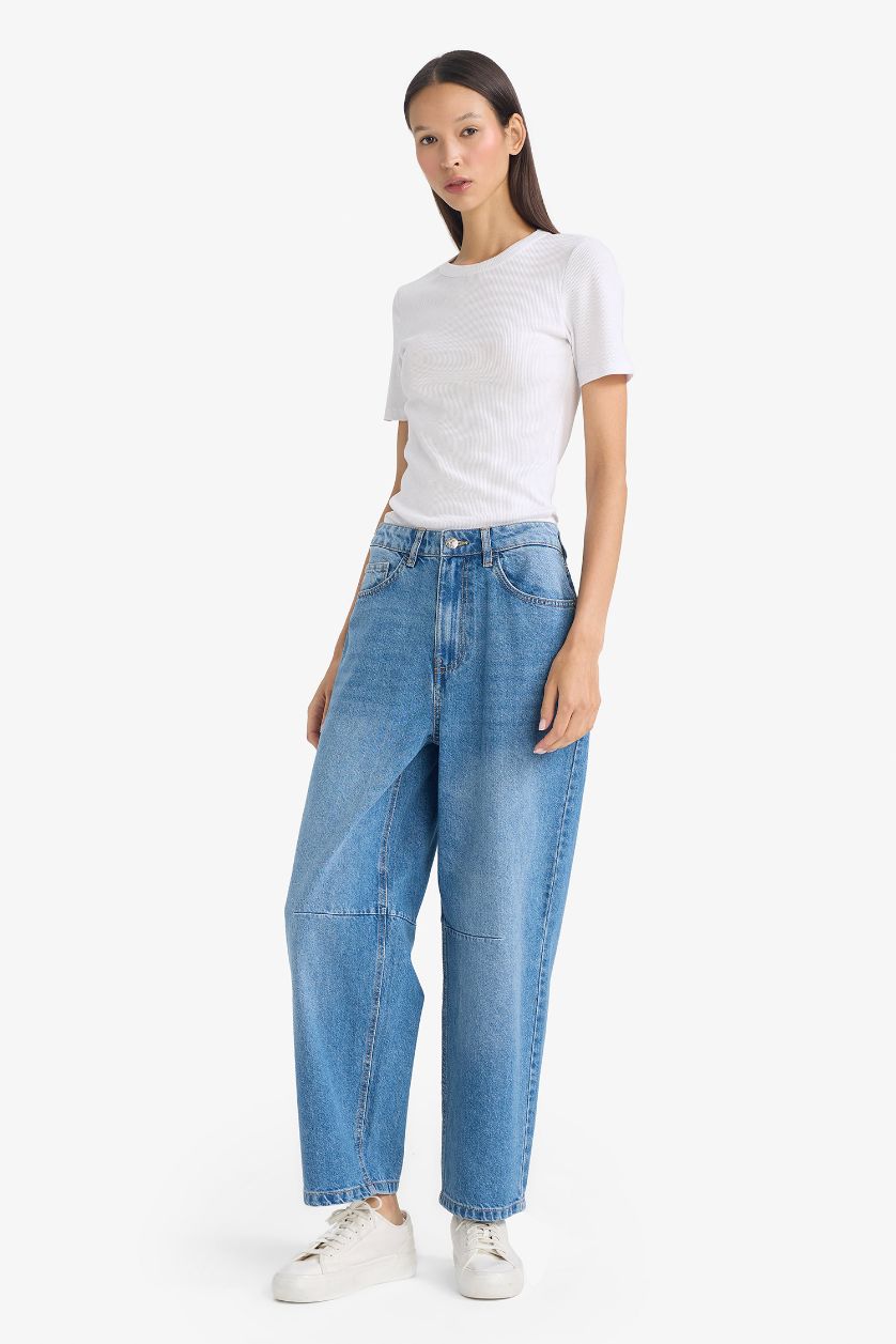 WOMAN Blue Barrel Fit High Waist Straight Leg Jeans