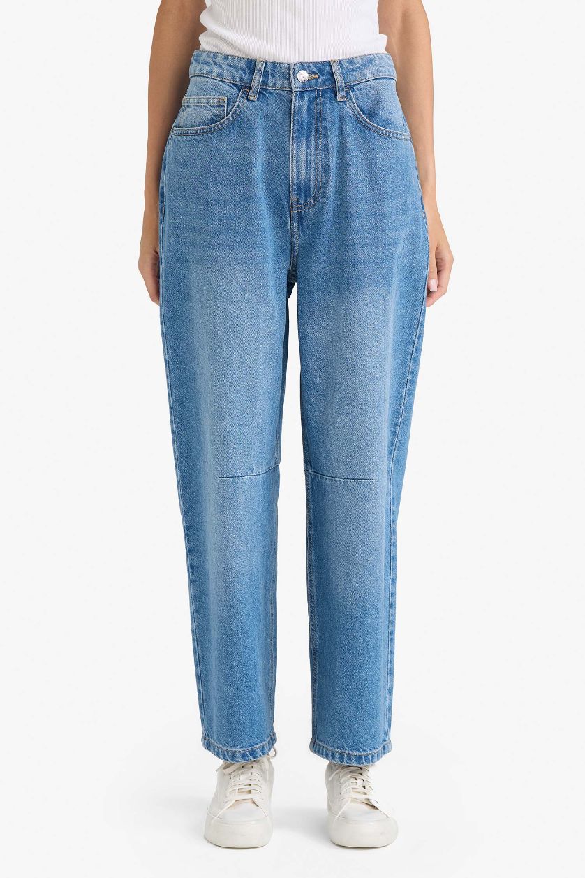 WOMAN Blue Barrel Fit High Waist Straight Leg Jeans