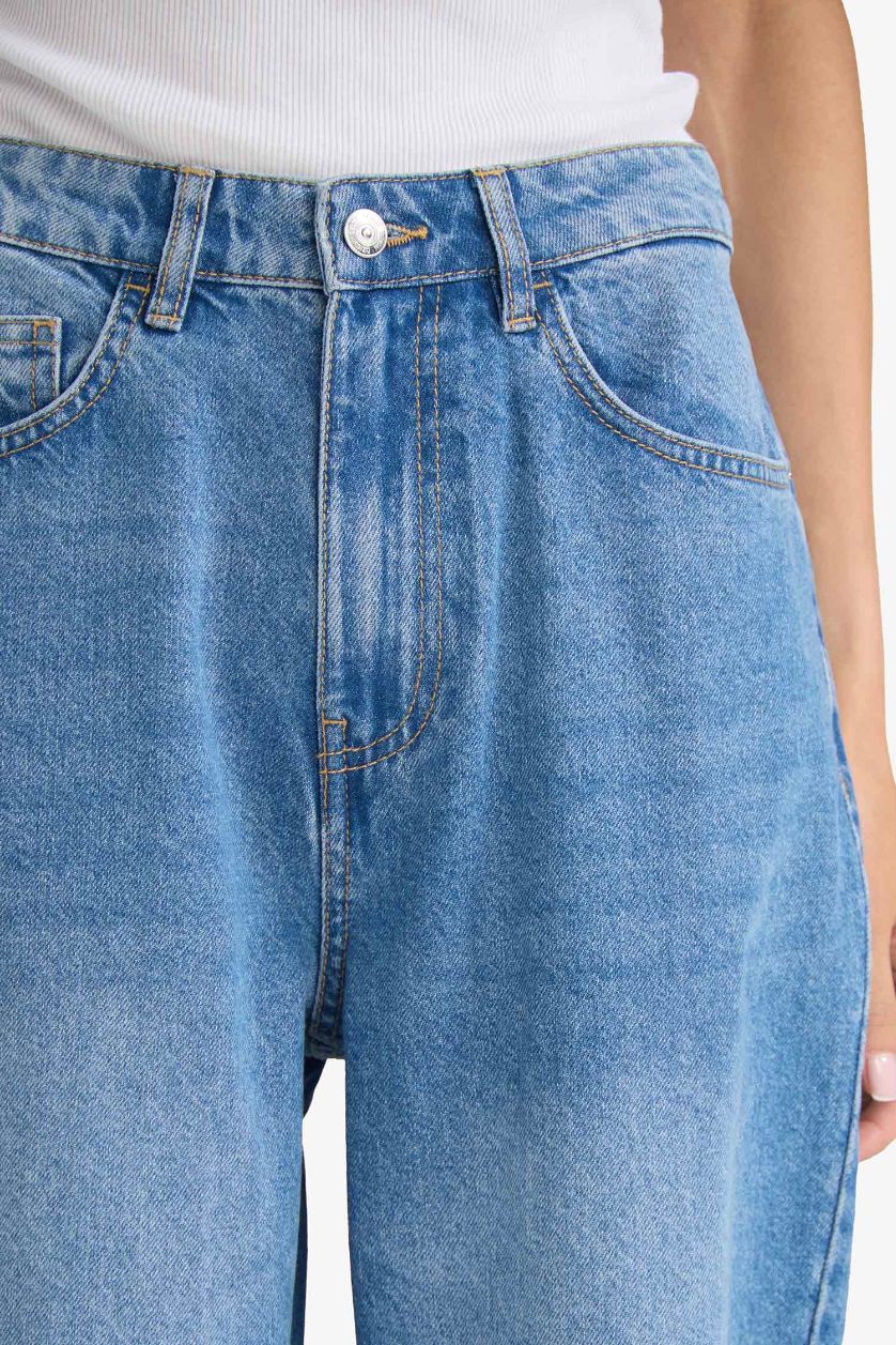 WOMAN Blue Barrel Fit High Waist Straight Leg Jeans