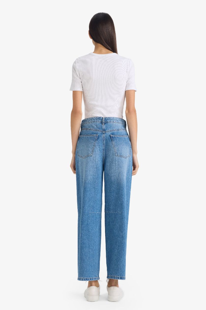 WOMAN Blue Barrel Fit High Waist Straight Leg Jeans