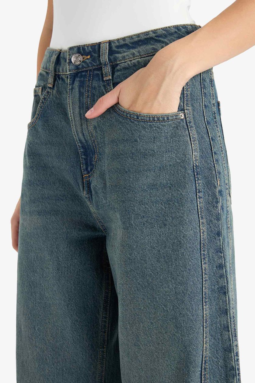 FEMME Bleu Jean taille haute Coupe barrel