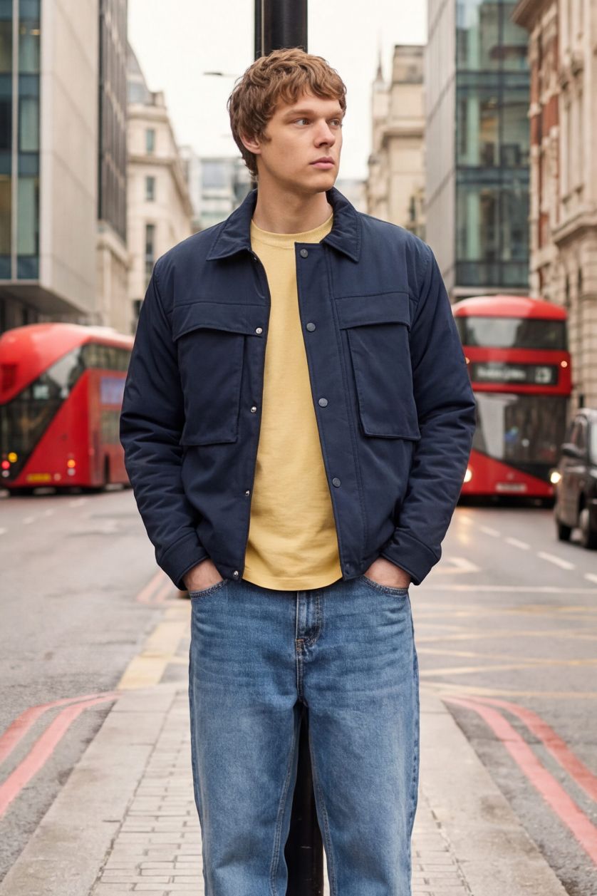 MAN NAVY Regular Fit Polo Collar Waterproof Jacket