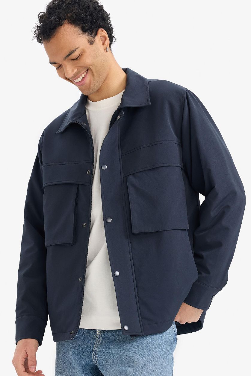 MAN NAVY Regular Fit Polo Collar Waterproof Jacket