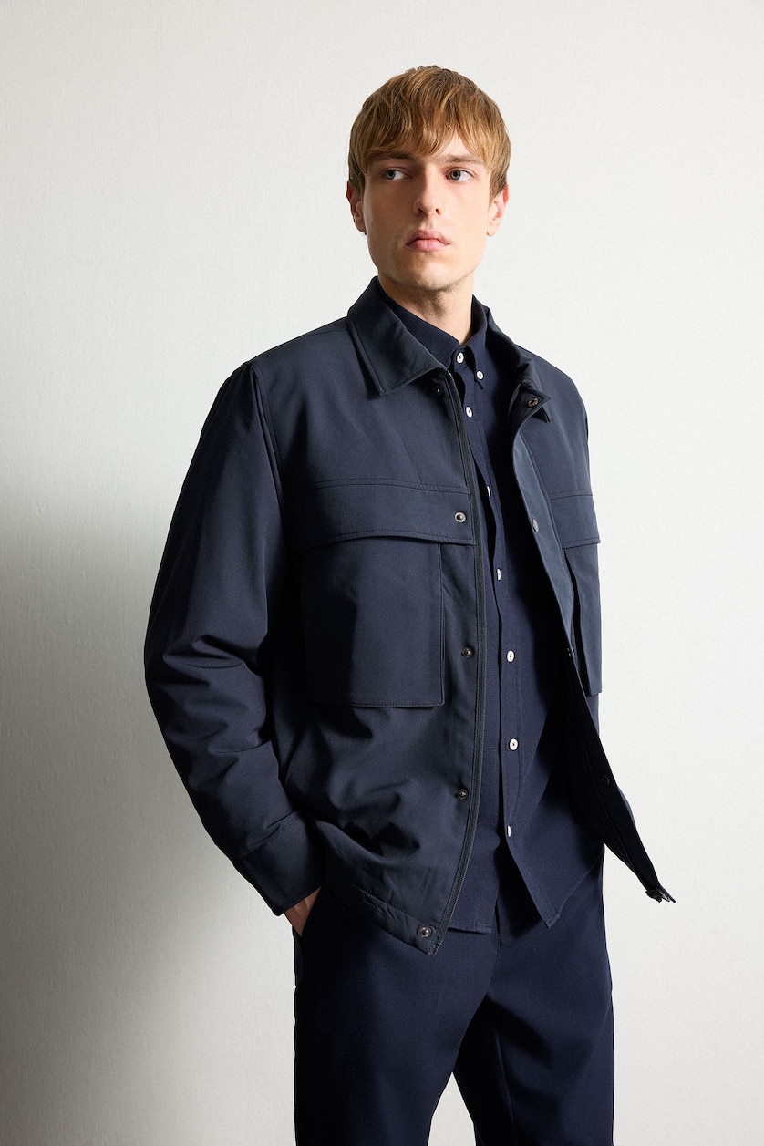 Men NAVY Regular Fit Polo Collar Waterproof Jacket