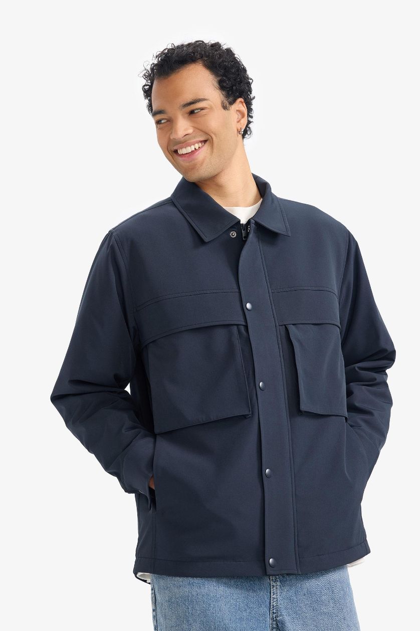 MAN NAVY Regular Fit Polo Collar Waterproof Jacket