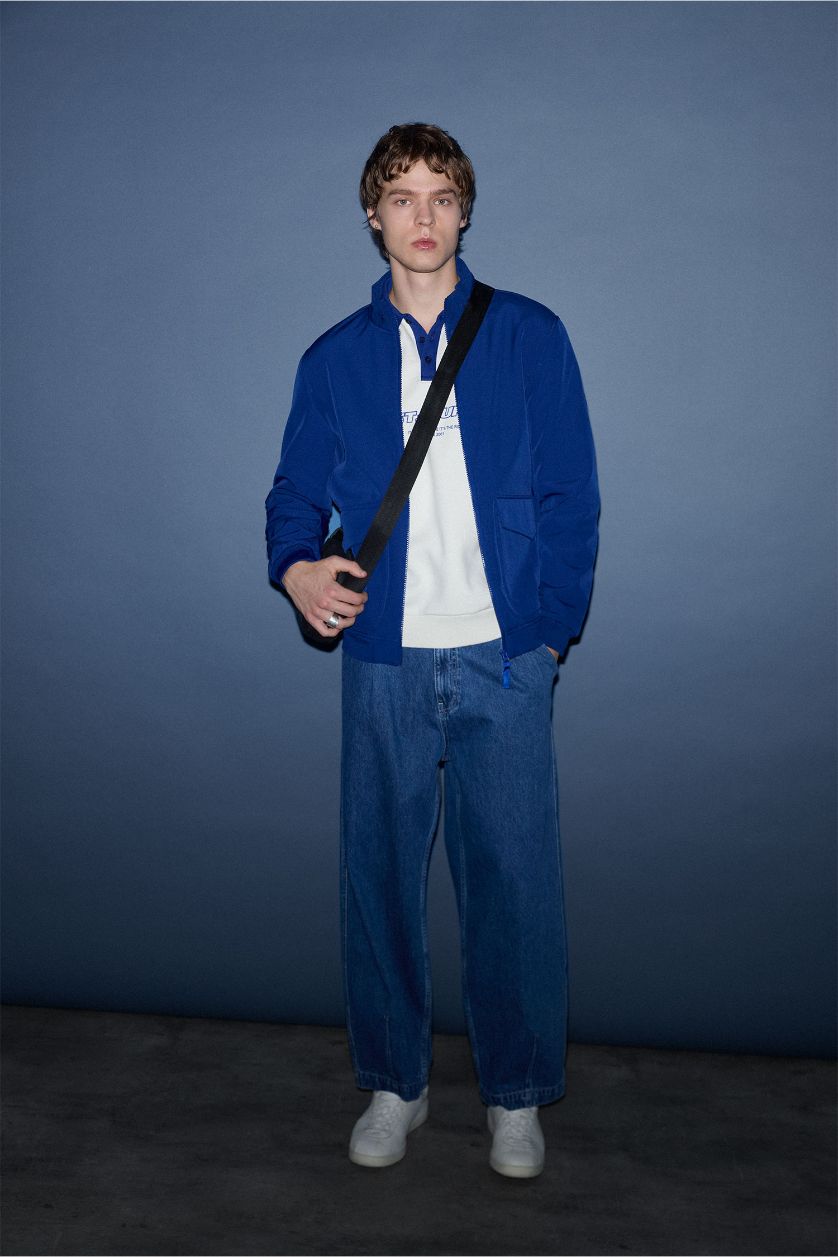 رجالي أزرق فاقع جاكيت أزرق خفيف قصة عادية بياقة كوليج بجيوب