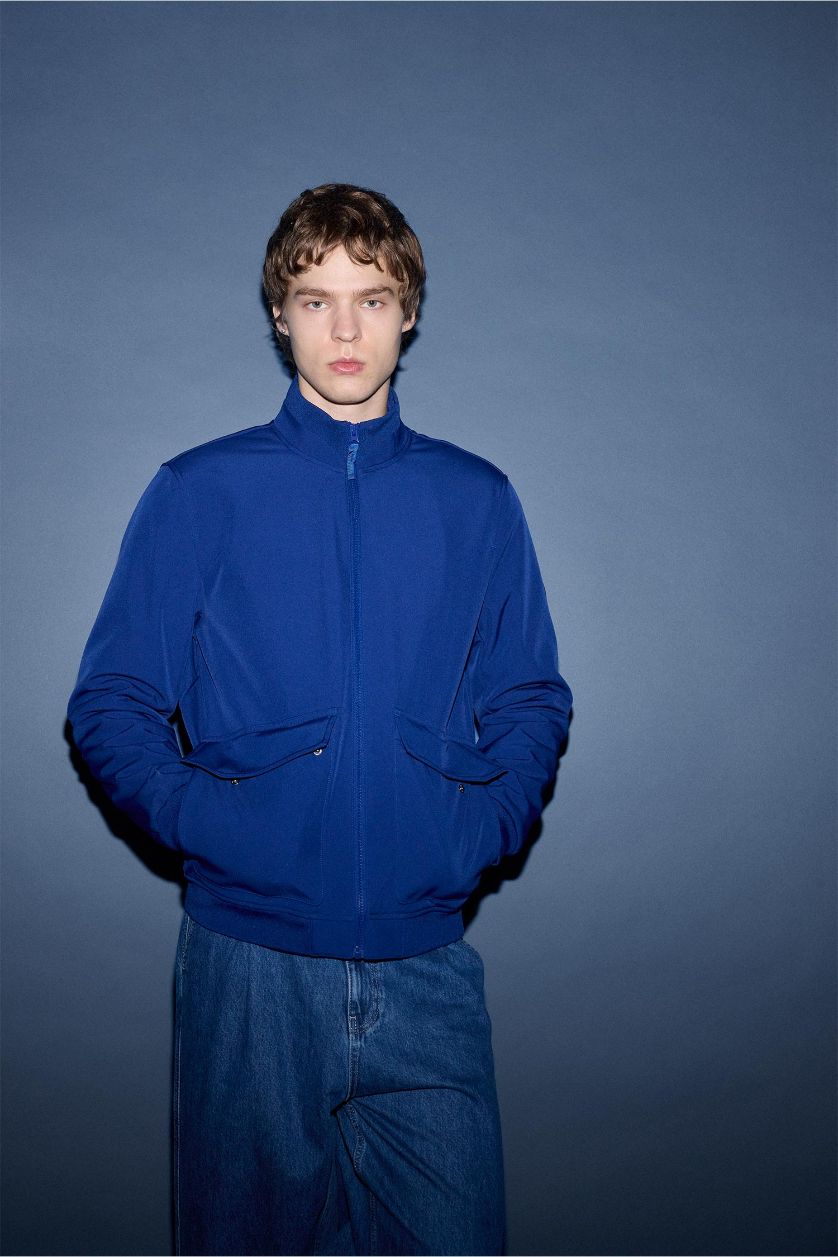 رجالي أزرق فاقع جاكيت أزرق خفيف قصة عادية بياقة كوليج بجيوب