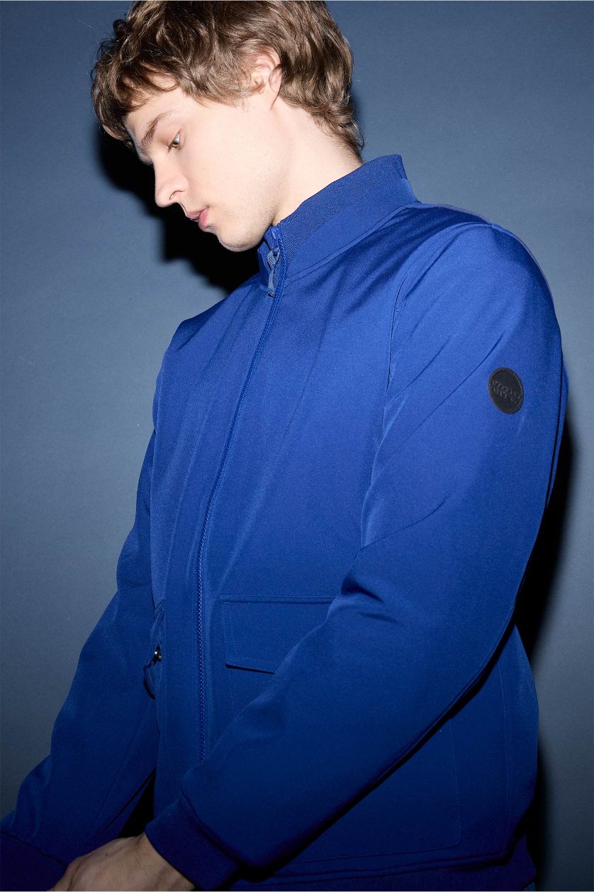 رجالي أزرق فاقع جاكيت أزرق خفيف قصة عادية بياقة كوليج بجيوب