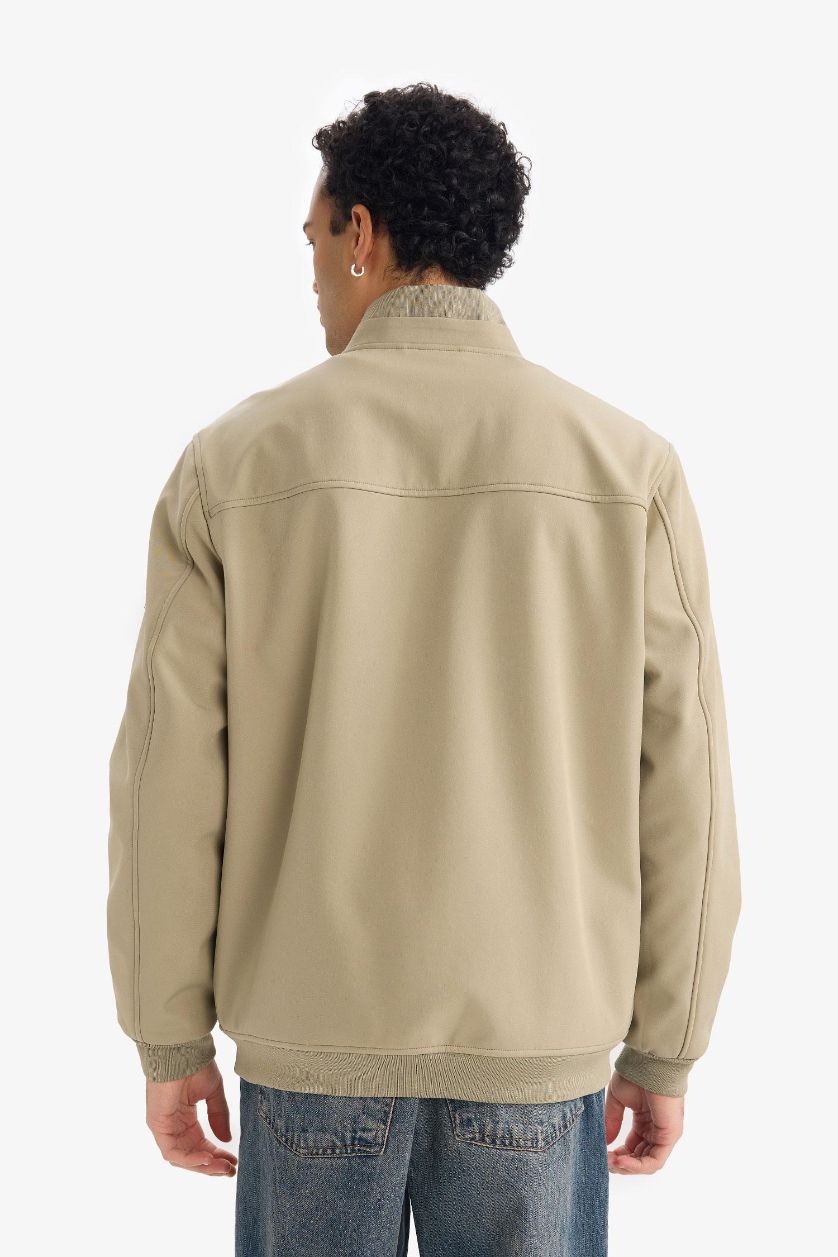 رجالي كاكي جاكيت خفيف قصة عادية بياقة كوليج بجيوب