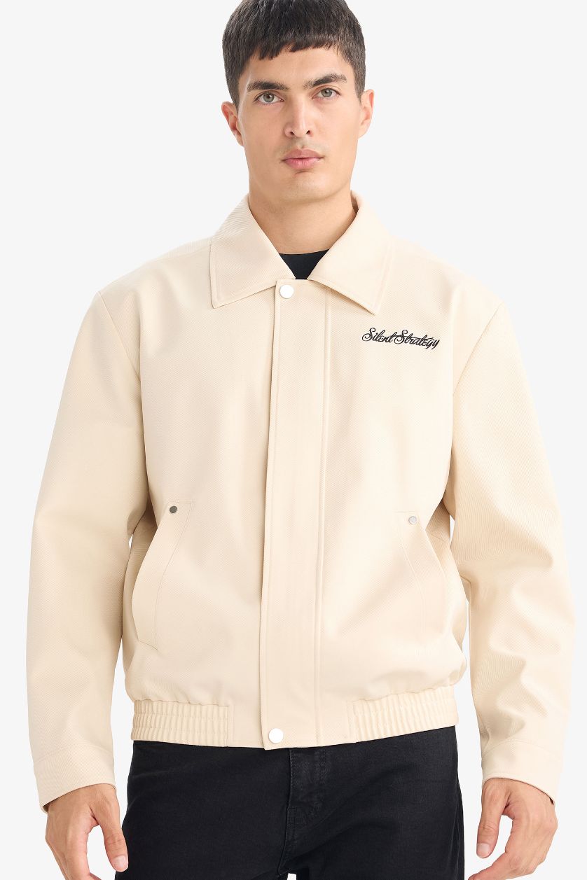 MAN Beige Oversize Fit Polo Neck Waterproof Jacket