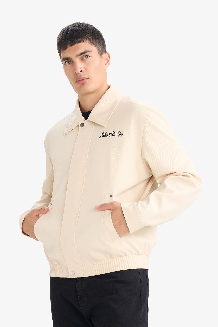 MAN Beige Oversize Fit Polo Neck Waterproof Jacket