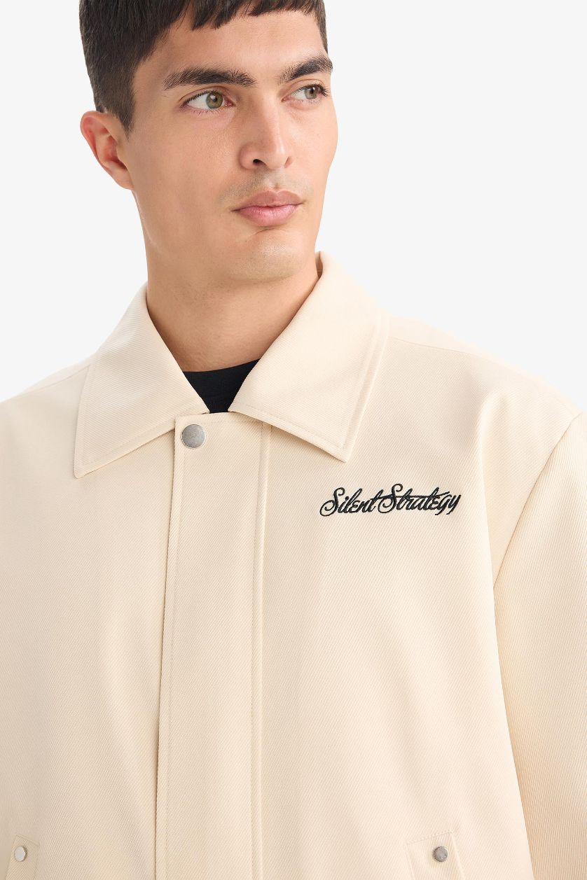 MAN Beige Oversize Fit Polo Neck Waterproof Jacket