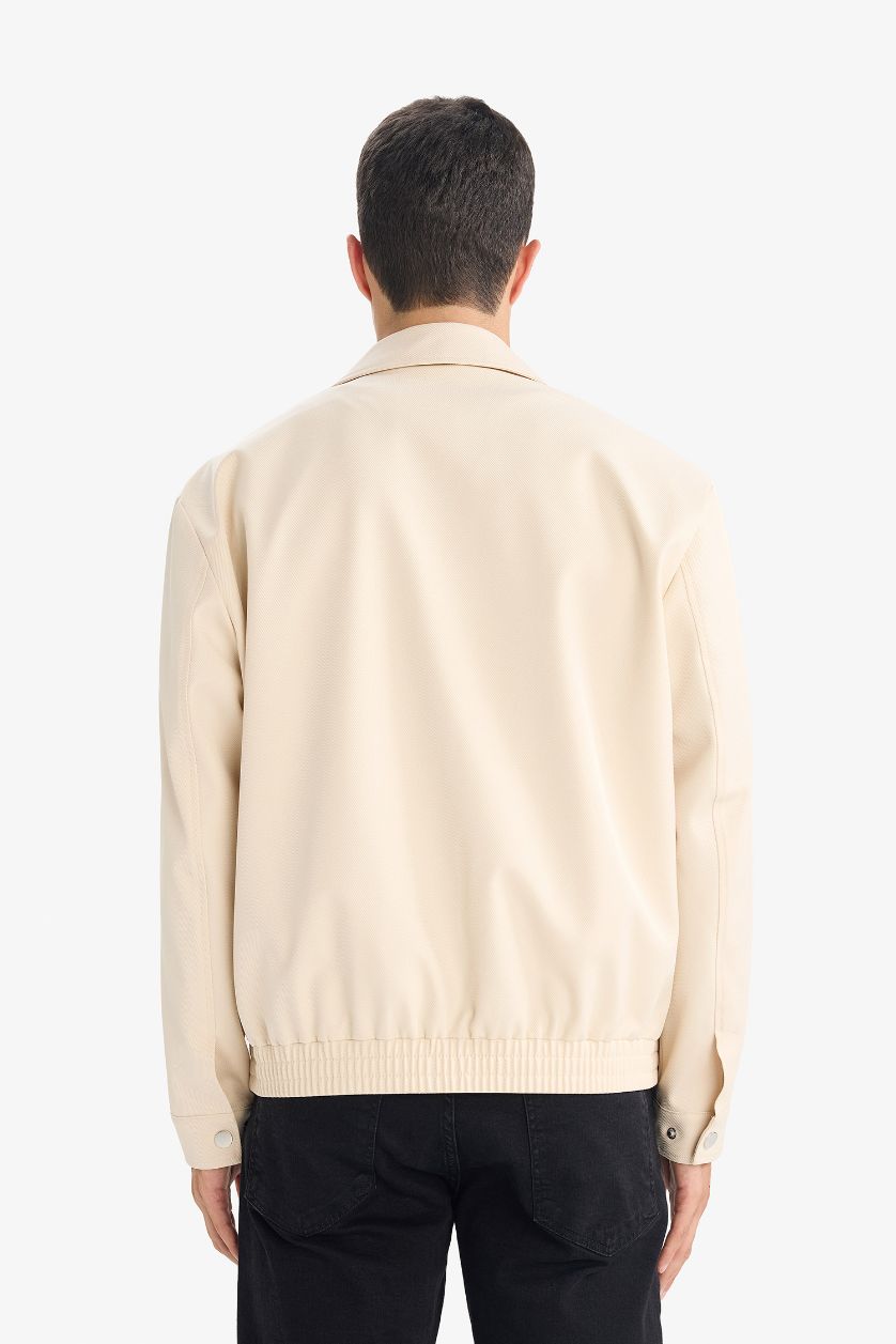 MAN Beige Oversize Fit Polo Neck Waterproof Jacket