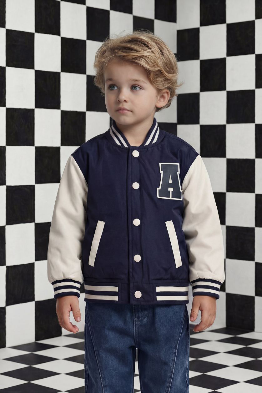 Erkek Bebek Lacivert Su Geçirmez Bomber Mont Erkek Bebek